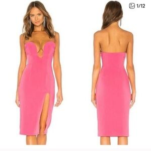 Pink Strapless Dress with Plunge Neckline